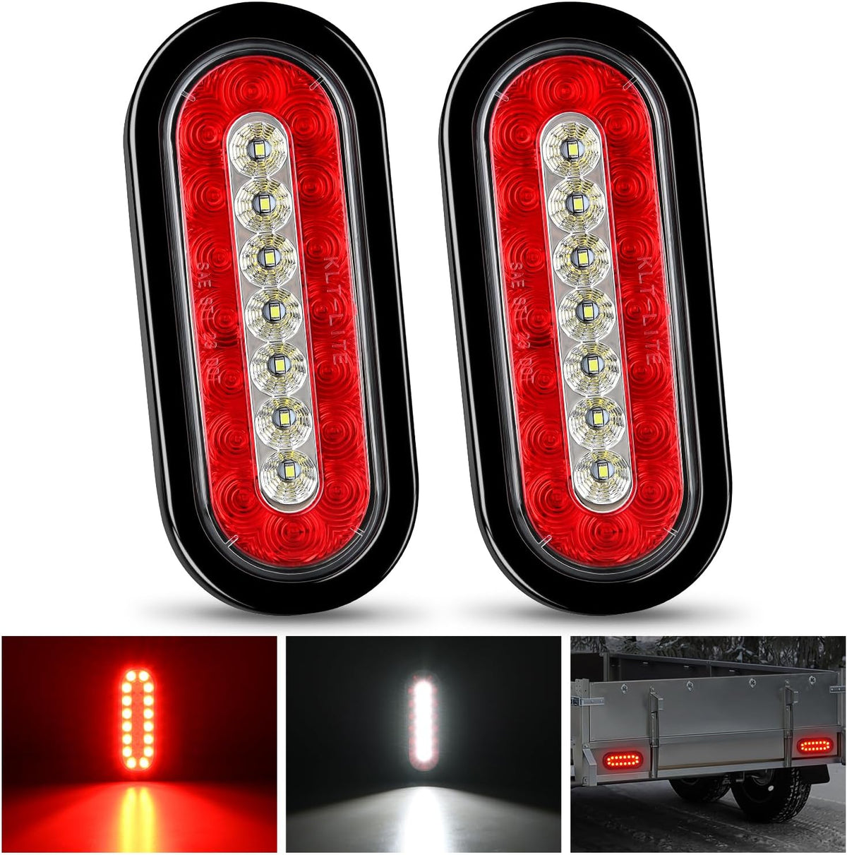 Nilight 6" Oval LED Trailer Tail Lights,Red, 2 Pack, Grommets Mount