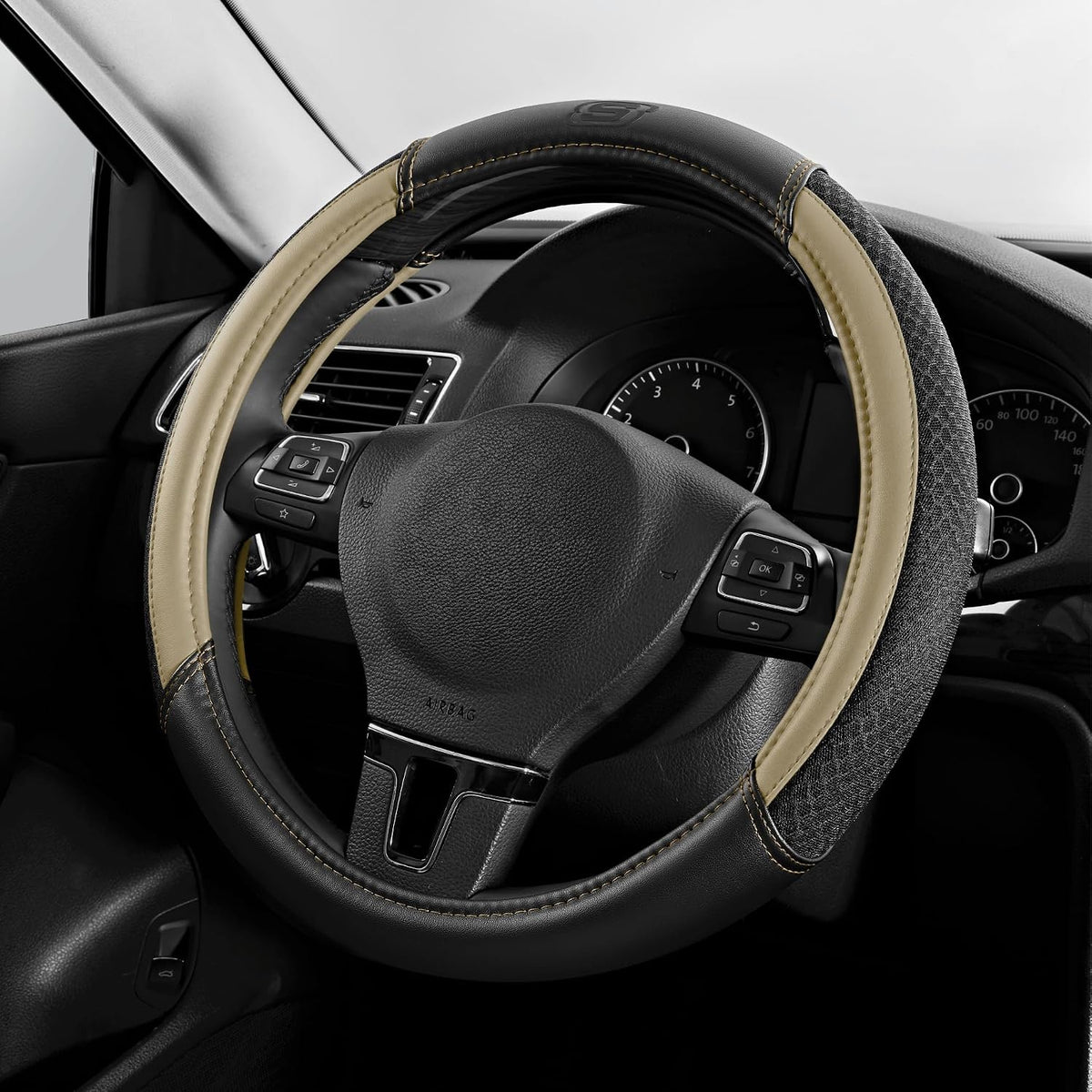 Skechers Air-Cooled Steering Wheel Cover,Leather Car Steering Wheel Cover Universal Fit 14" 1/2-15" Car Wheel Protector for Men Women Fit Suvs,Vans,Sedans,Car,Trucks,Black