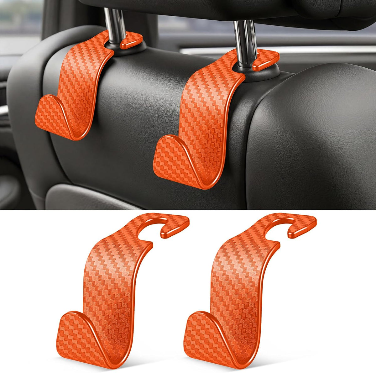 SINGARO Universal 4 Pack Car Seat Headrest Purse Hook, Carbon Fiber Back Seat Hook Storage Organizer Hanger for Purse Handbag Coat, Car Interior Accessories(Black)