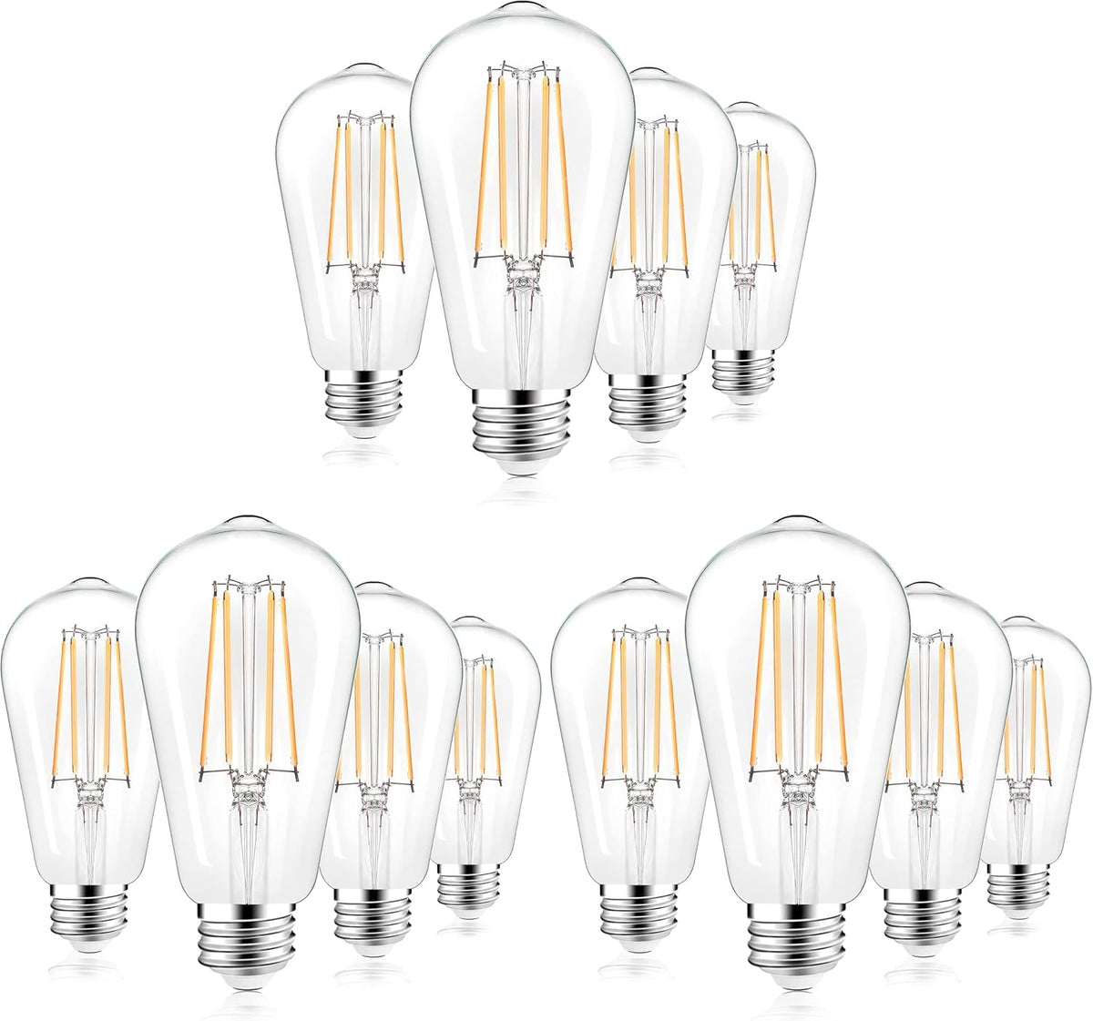 PARTPHONER LED Light Bulbs Dimmable Vintage Edison Bulb, E26 LED Bulb 60W Equivalent 720 Lumens, Warm White 2700K, ST58 Antique LED Filament Bulb CRI 85+, Clear Glass, Pack of 4