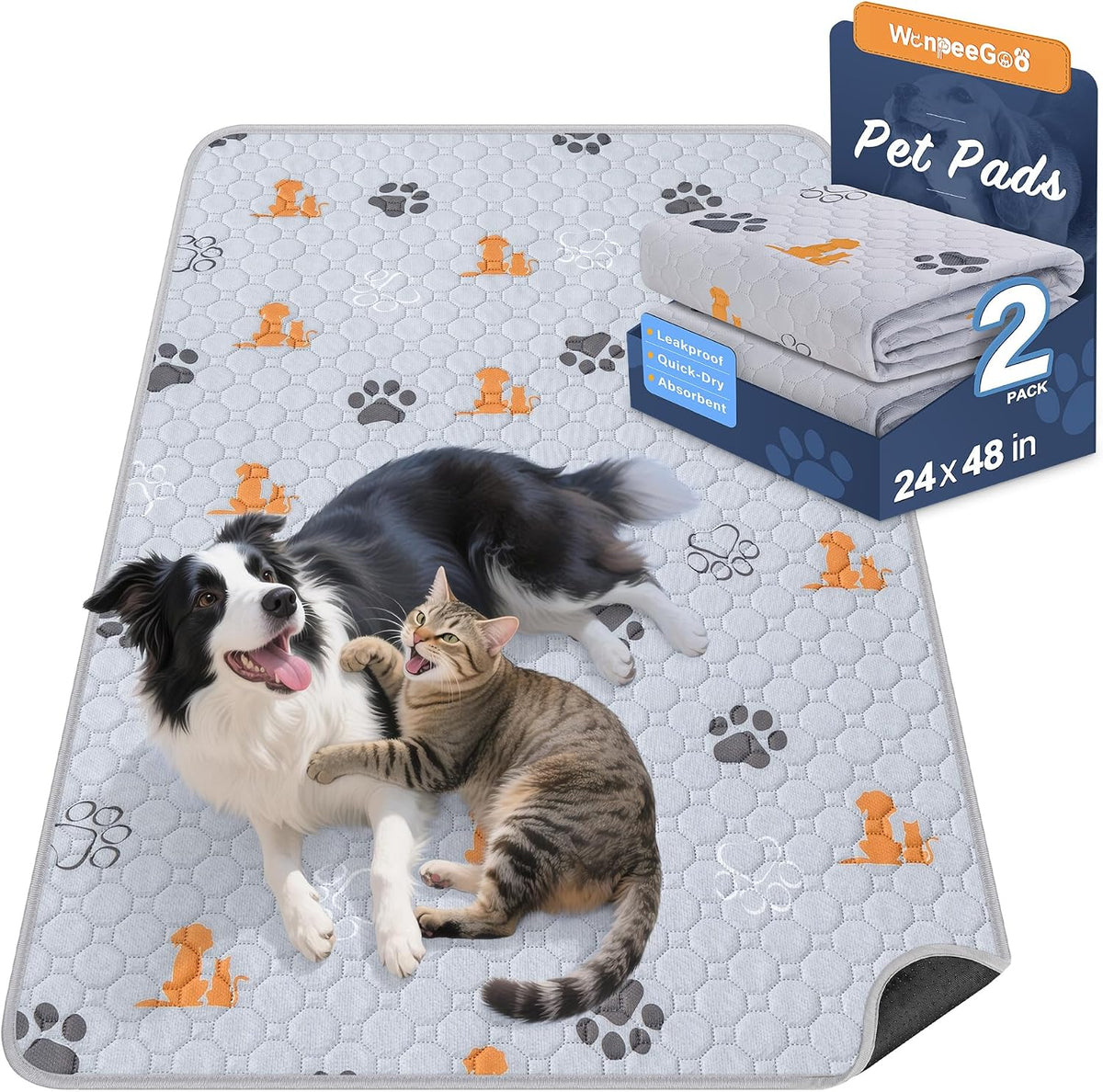 WanpeeGoo Washable Pee Pads for Dogs, Waterproof, 18 x 24 in, 4 Pack, Gray | Super Absorbent, Waterproof and Non-Slip; Washable, Reusable Dog Pads for Crates, Playpens, Floors, Furniture and Travel