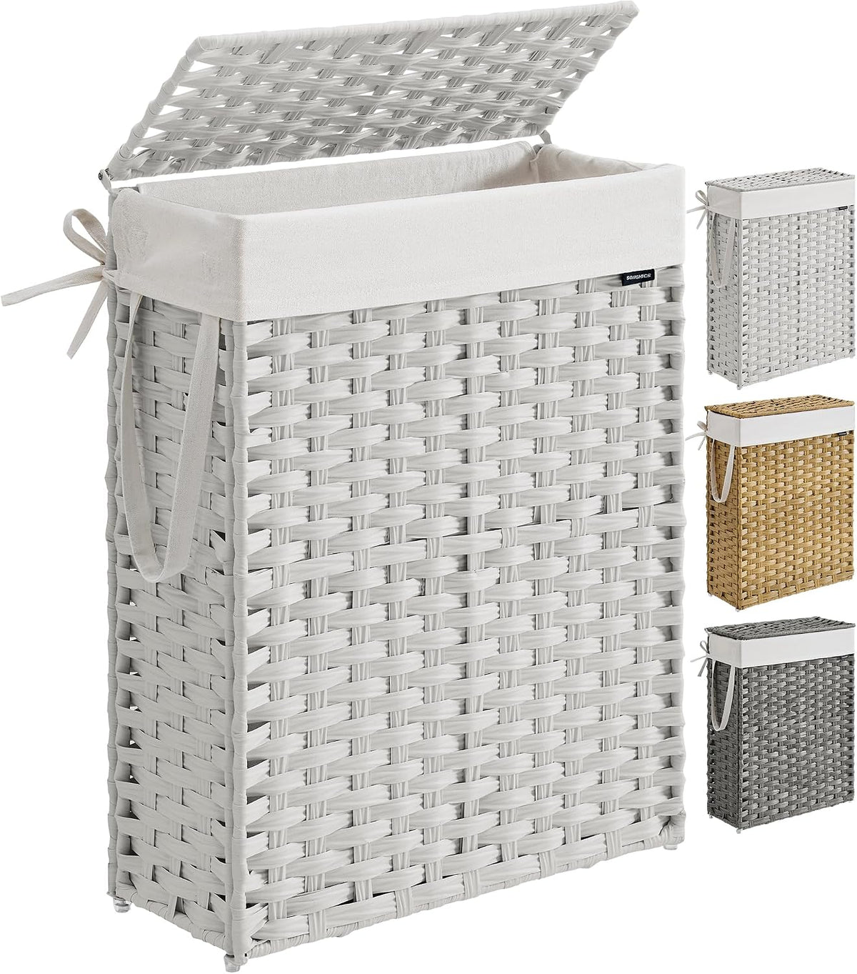 SONGMICS Laundry Hamper with Lid, 23.8 Gal (90 L) Synthetic Rattan,Foldable