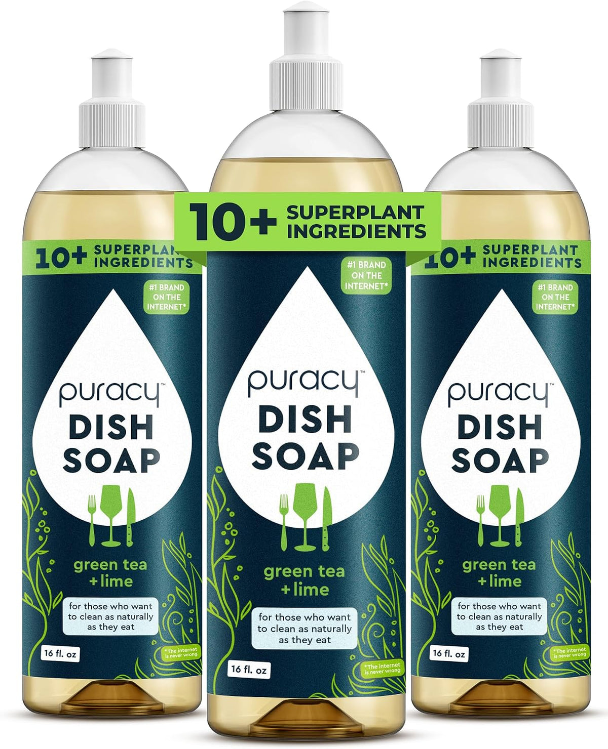 Puracy Natural Dish Soap Refill - Skin-Softening Plant-Based Liquid Dishwashing Detergent Soap, Clean-Rinsing Water-Sheeting Formula (Organic Lemongrass, 48 fl oz)
