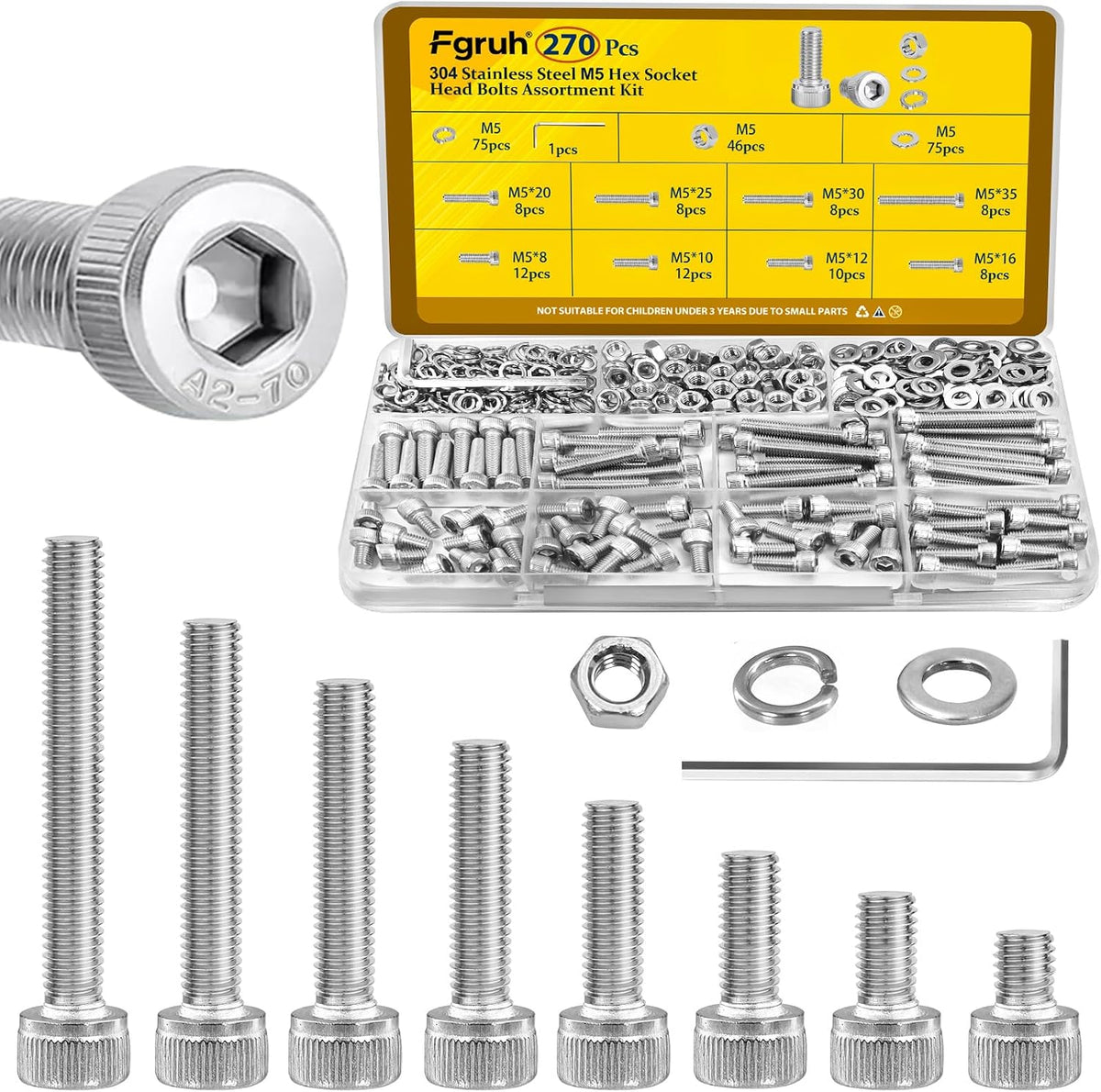 750PCS M3 Hex Socket Screw Assortment Kit,M3x6/8/10/12/16/20/25/30 mm