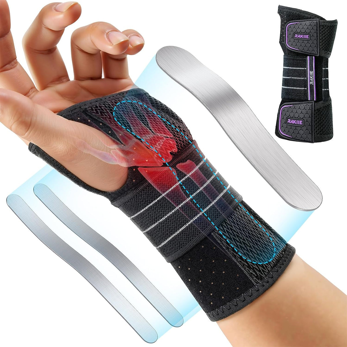 Rakiie Carpal Tunnel Wrist Brace Ergonomic Night Splint, Gray