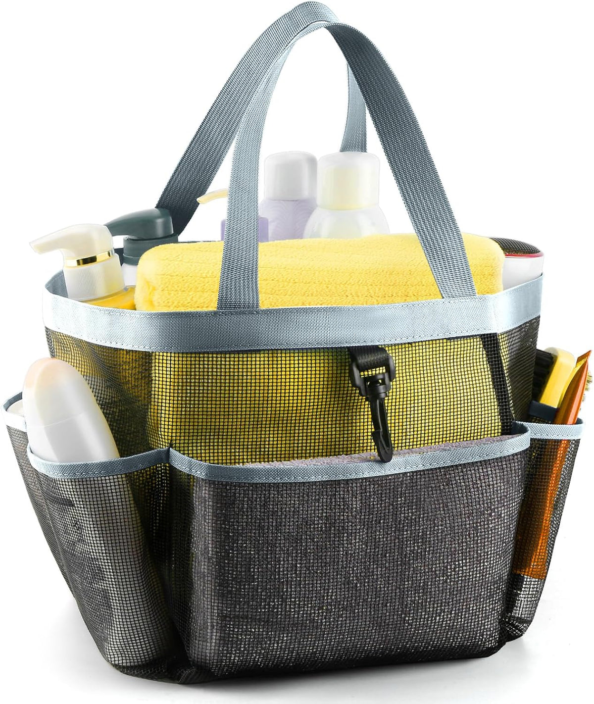 LOYEE Mesh Shower Caddy Portable for College Dorm Room Essentials with 8 Pockets, Shower Bag for Beach, Swimming, Gym, Travel, Bathroom(Black)