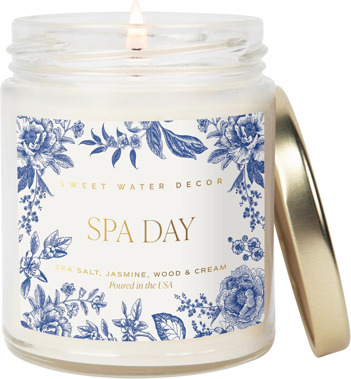 Sweet Water Decor Salt and Sea Patterned Candle – Soy Candles with Sea Salt, Citrus, Musk, Amber Aroma– 40 Hour Burn – 9oz Clear Glass Jar – Ocean Summer Candles for Home Decor