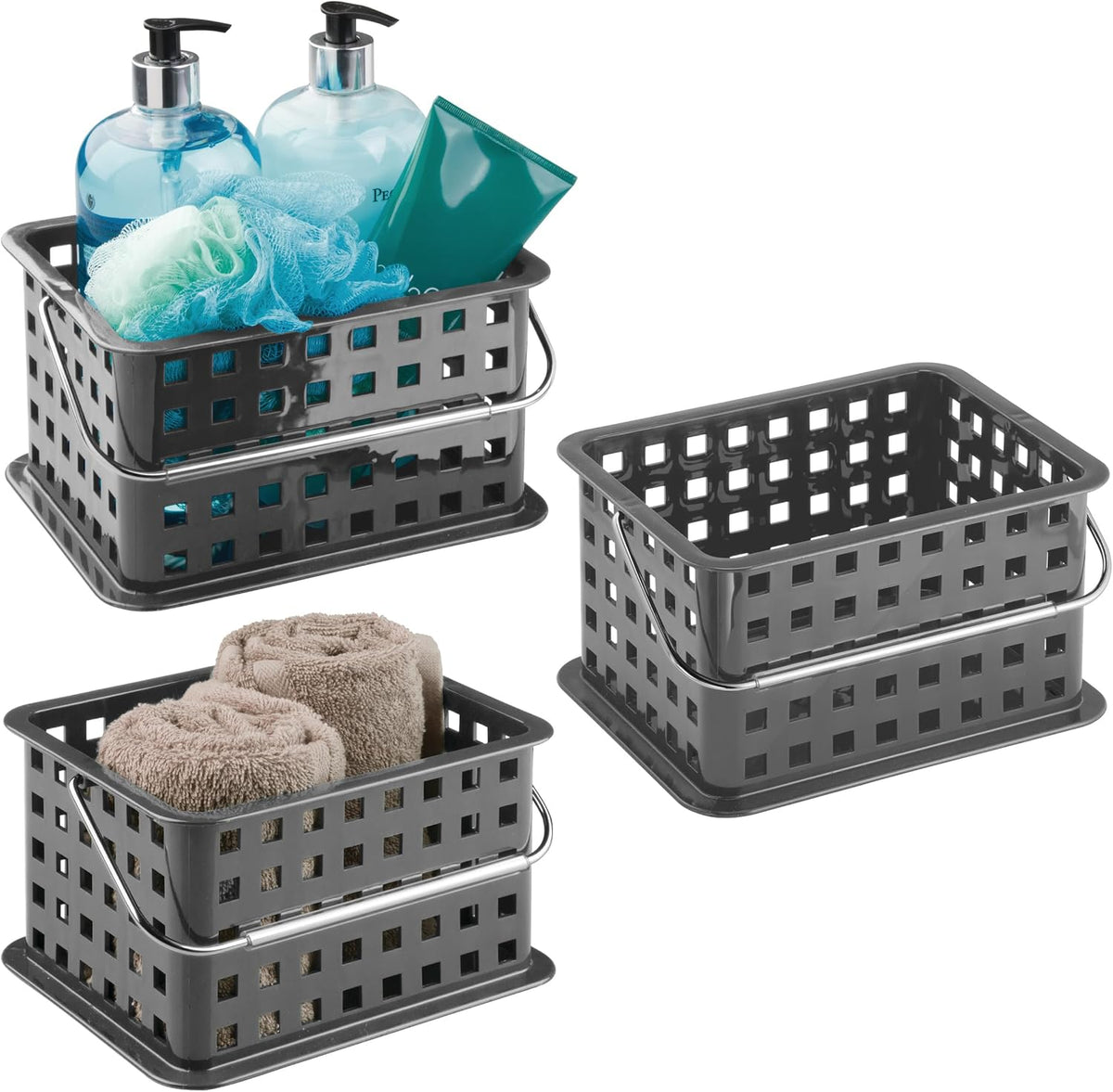iDesign Portable Shower Caddy Basket with Handle, White