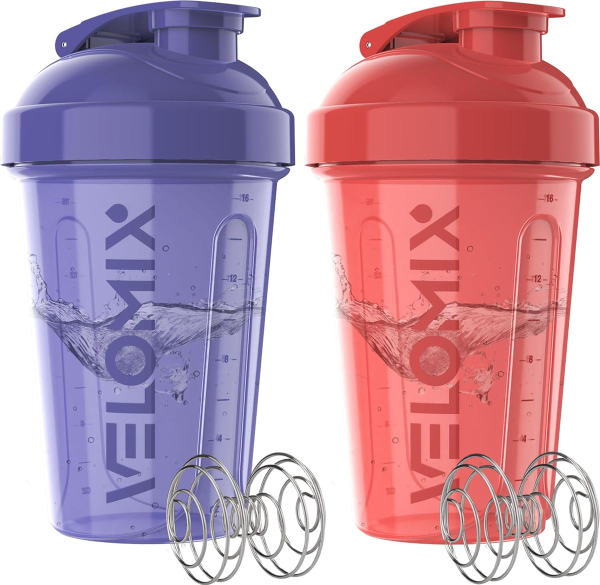 VELOMIX 2 Pack 20oz Protein Shaker Bottle for Protein Mixes, Black/Transpar