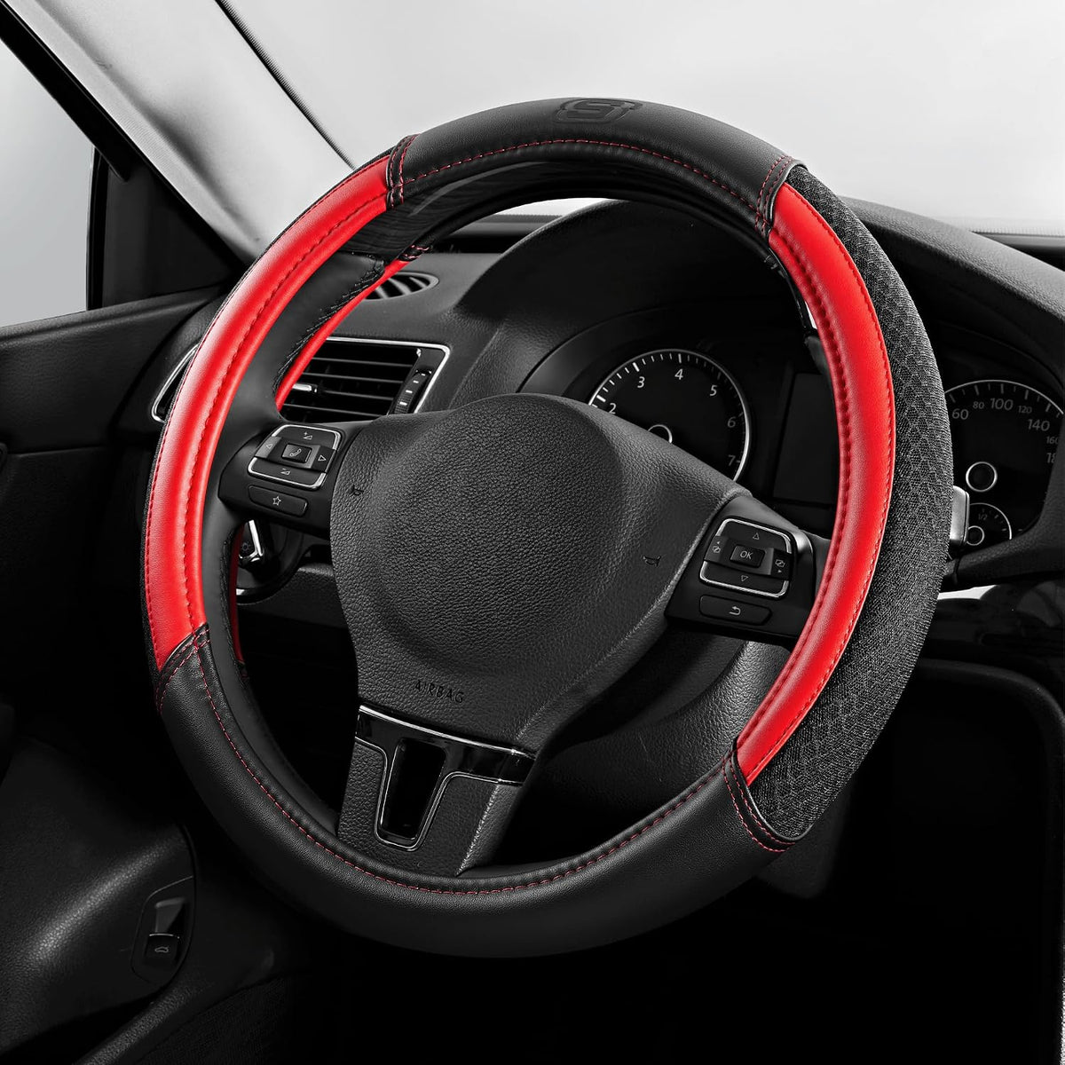 Skechers Air-Cooled Steering Wheel Cover,Leather Car Steering Wheel Cover Universal Fit 14" 1/2-15" Car Wheel Protector for Men Women Fit Suvs,Vans,Sedans,Car,Trucks,Black