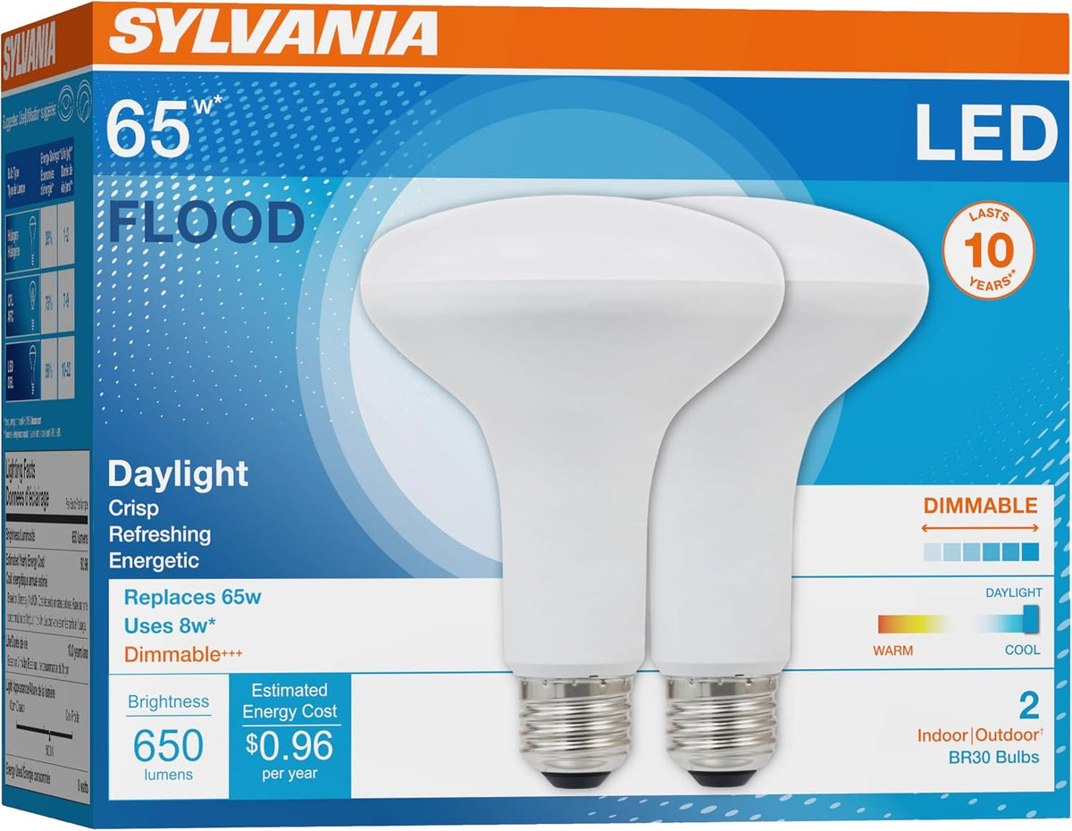 Sylvania ECO LED BR30 Light Bulb, 65W = 10W, Dimmable, Frosted Finish, 650 Lumens, 2700K, Soft White - 4 Pack (40870)
