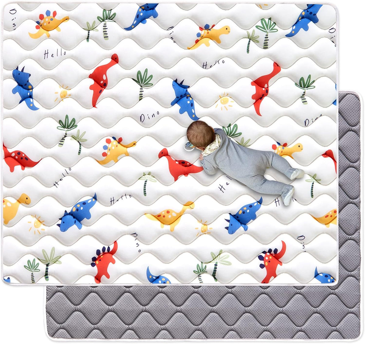 50" x 50" Foldable Baby Play Mat, Odorless Premium Foam Microfiber Floor Mat, Hypoallergenic Non‑Slip Washable for Infants Toddlers, Playpen, Tummy Time & Travel