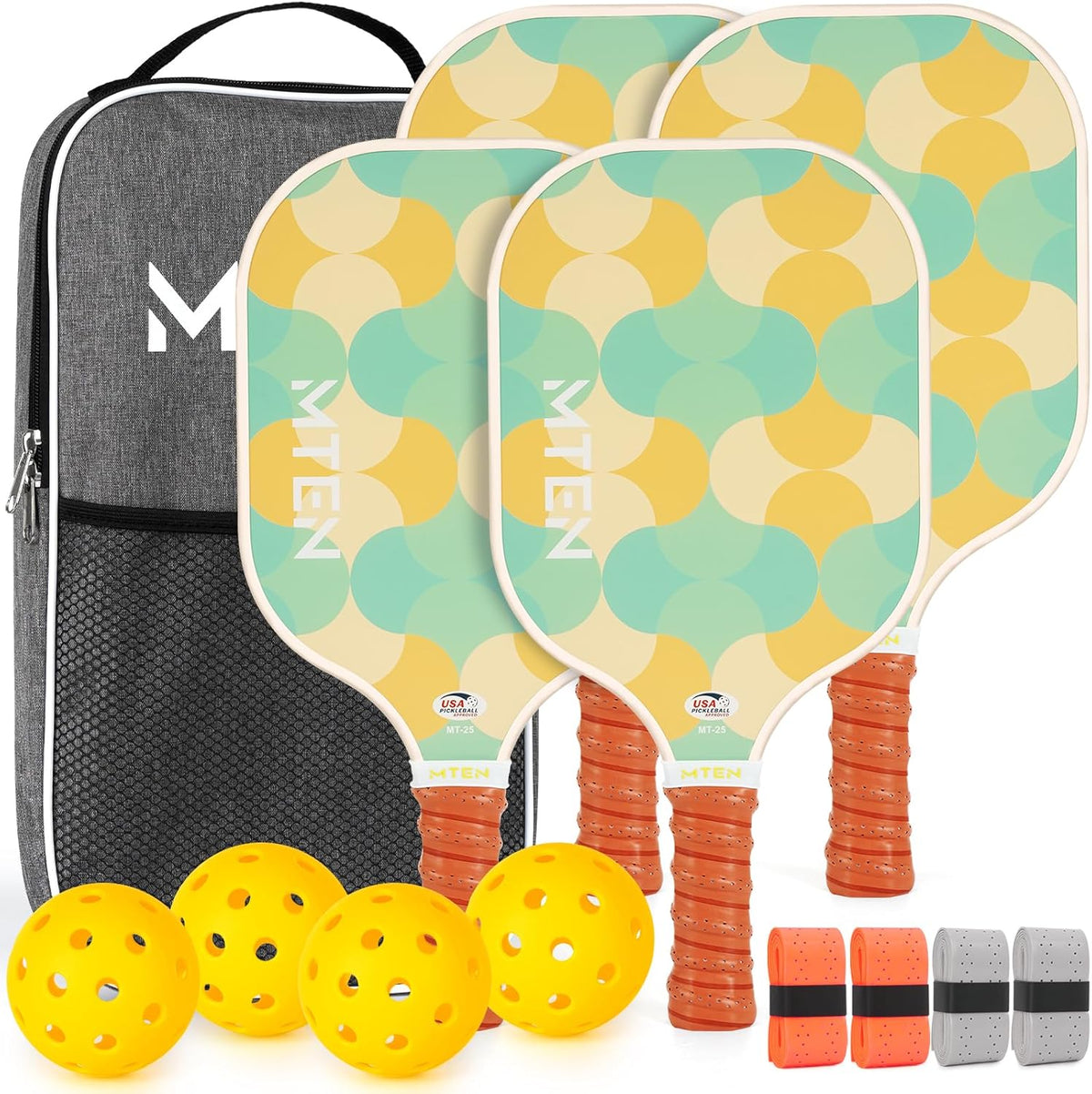 MTEN Pickleball Paddles Set of 2/4/1, USAPA Approved Fiberglass Rackets