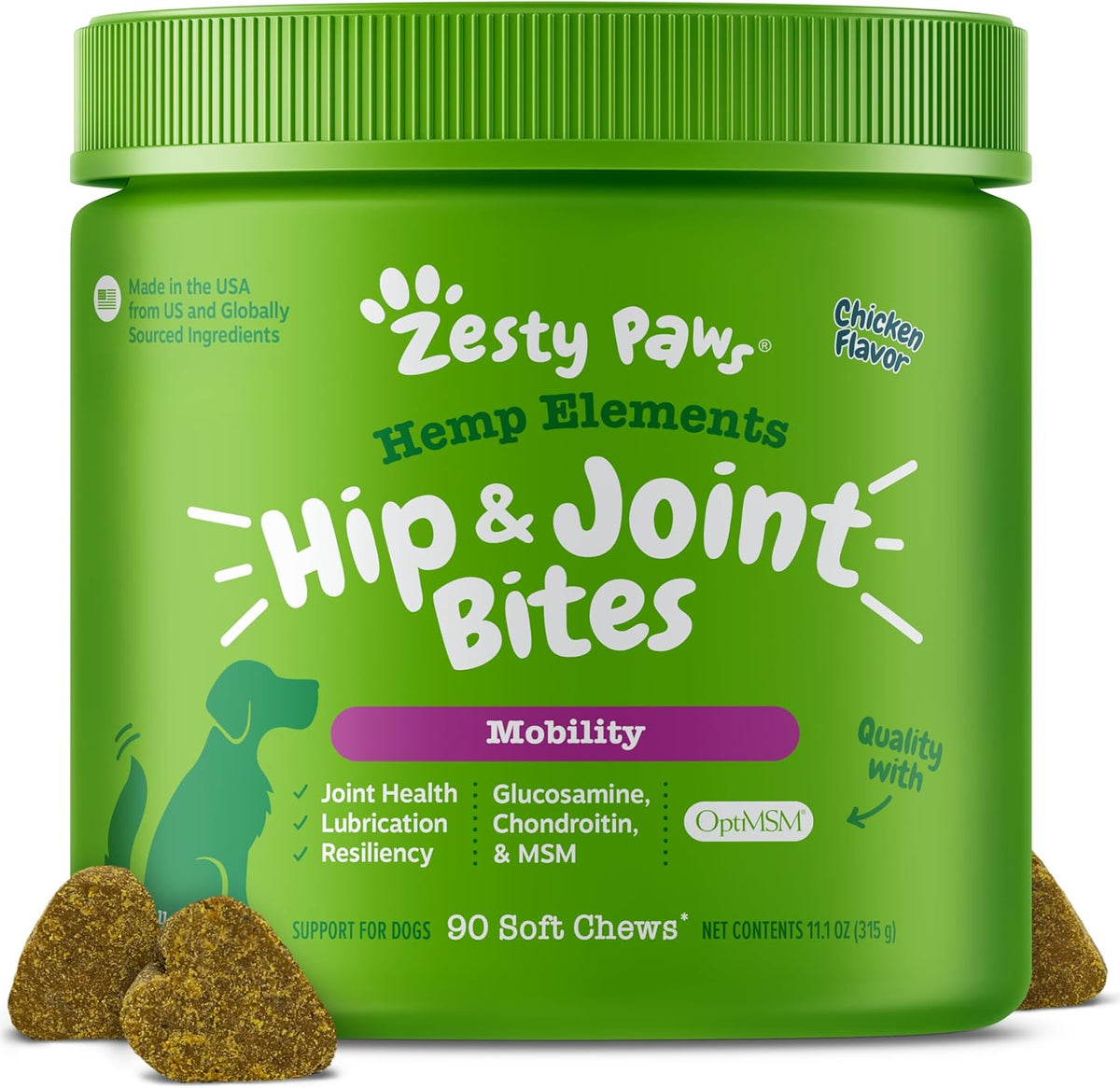 Zesty Paws Glucosamine for Dogs - Dog Joint Supplement, Bacon, 90 Ct