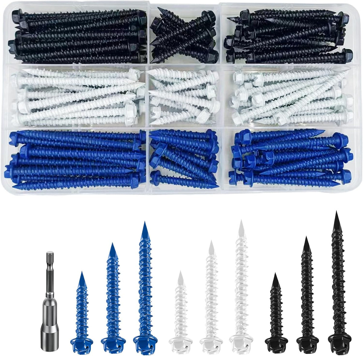 Wensilon(30 PCS) 3/16" * 1-1/4" Slotted Hex Concrete Screws Anchor Blue Hexagon Head for Anchoring to Masonry, Block or Brick Stucco