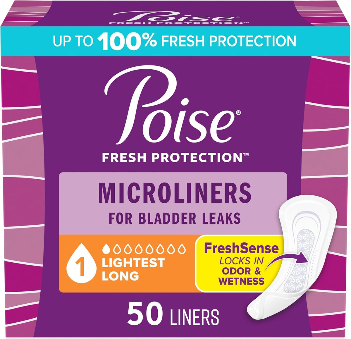 Poise Daily Liners, Incontinence Panty Liners, 2 Drop, 48 ct