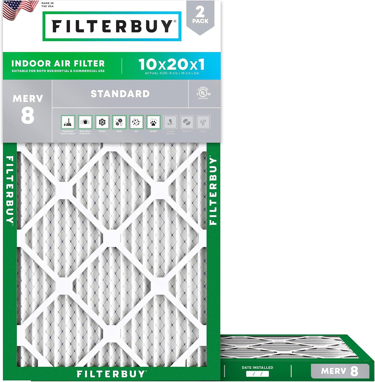 Filterbuy 20x25x4 Air Filter MERV 8 Dust & Allergy Defense (2-Pack)