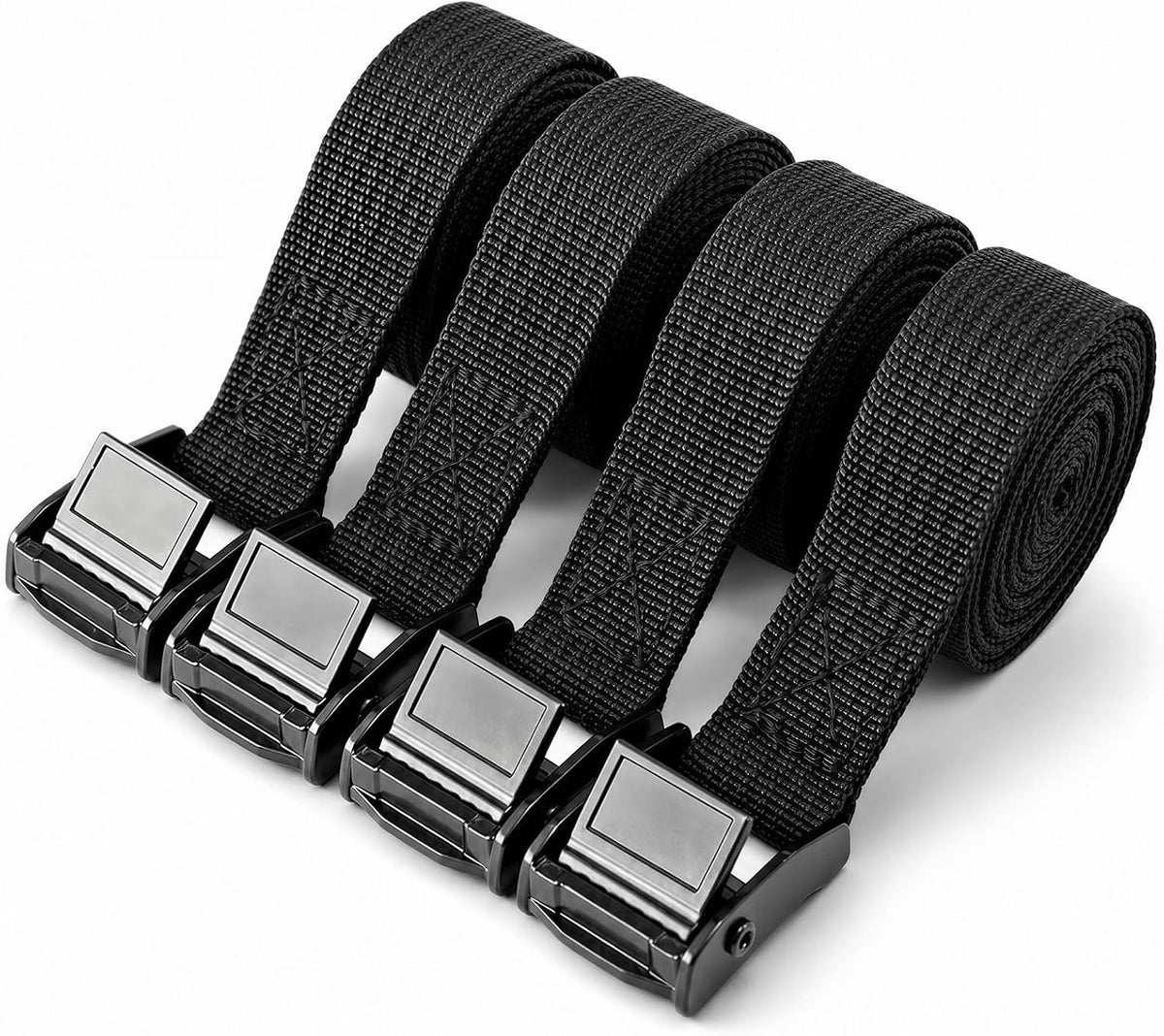 Adjustable Cam Buckle Lashing Straps, Tie Down Straps, 4 Pack, Black