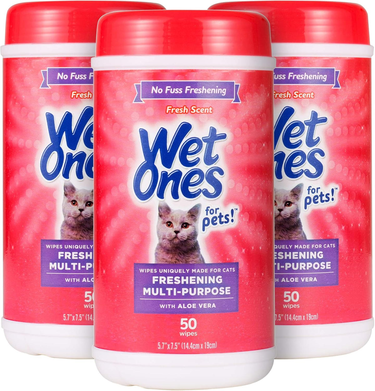 Wet Ones for Cats Freshening Wipes with Aloe Vera, Fresh Scent, 50 Count