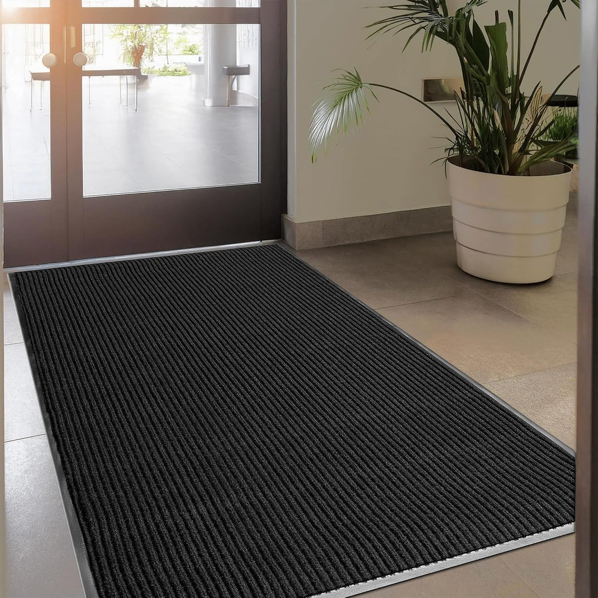 Commercial Floor Mat, Heavy Duty Indoor Outdoor Door Mat, 3x5 Feet Grey, Waterproof Entrance Mat, Non-Slip Backing Rug for Office, Store, Warehouse, Hallway, Garage & Entryway