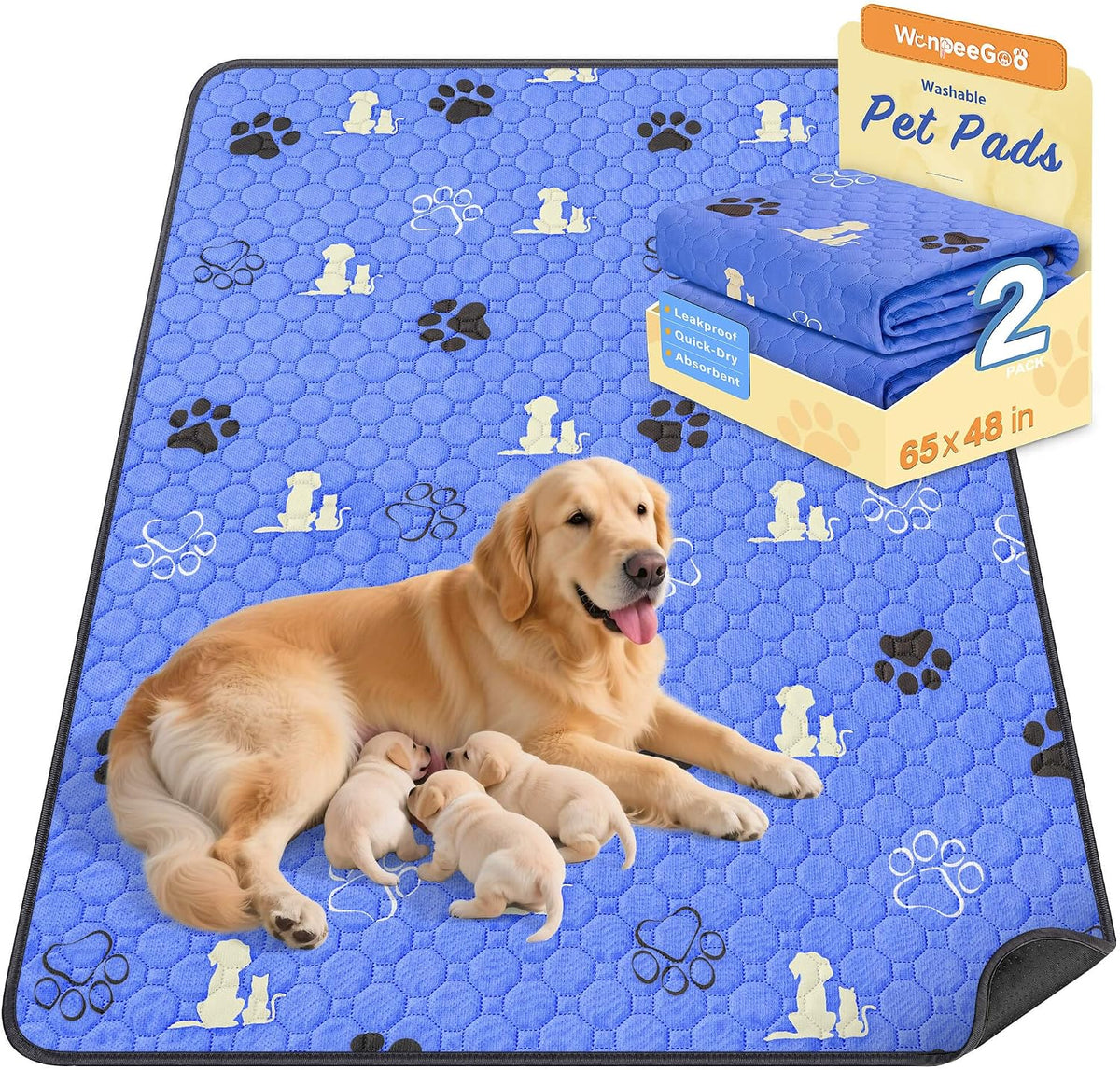 WanpeeGoo Washable Pee Pads for Dogs, Waterproof, 18 x 24 in, 4 Pack, Gray | Super Absorbent, Waterproof and Non-Slip; Washable, Reusable Dog Pads for Crates, Playpens, Floors, Furniture and Travel