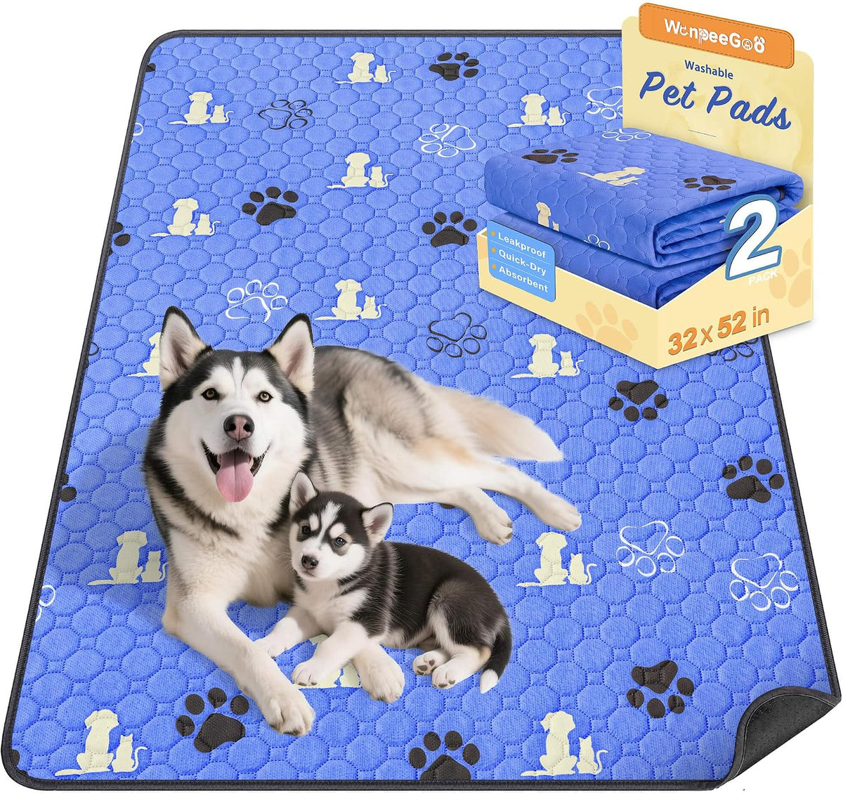 WanpeeGoo Washable Pee Pads for Dogs, Waterproof, 18 x 24 in, 4 Pack, Gray | Super Absorbent, Waterproof and Non-Slip; Washable, Reusable Dog Pads for Crates, Playpens, Floors, Furniture and Travel