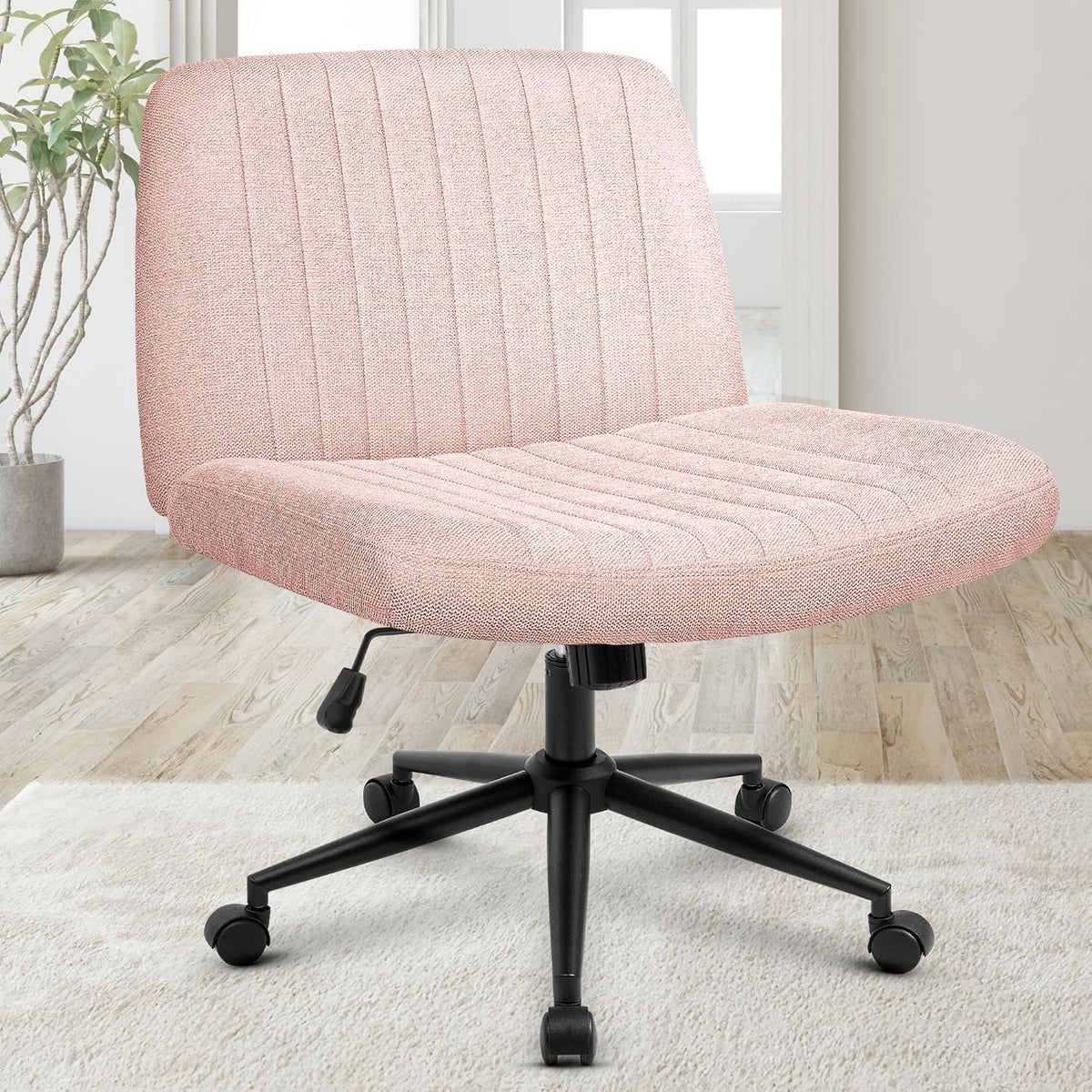 Orange Factory Criss Cross Chair, Wide Fabric Vanity Desk Seat, Beige Wheel