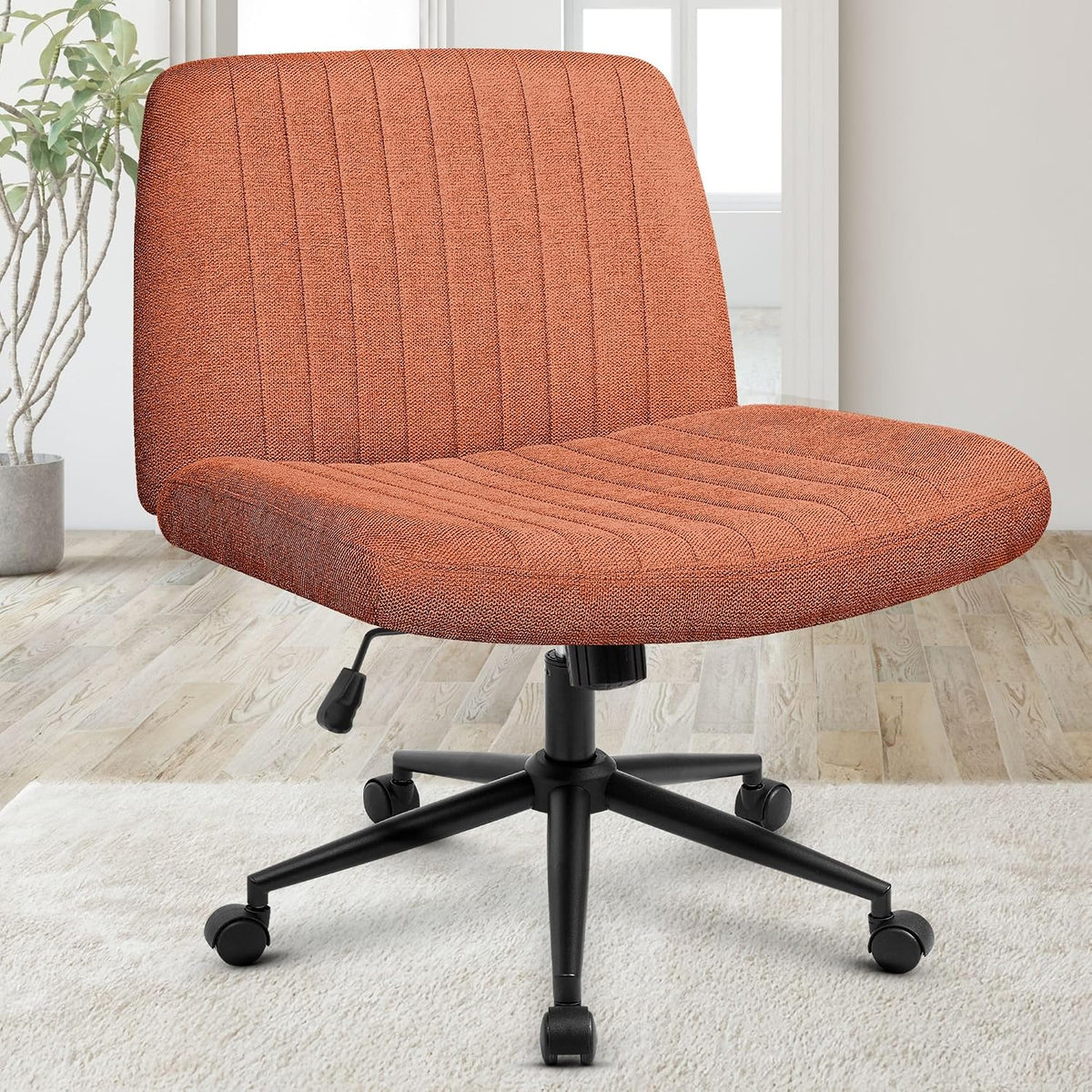 Orange Factory Criss Cross Chair, Wide Fabric Vanity Desk Seat, Beige Wheel