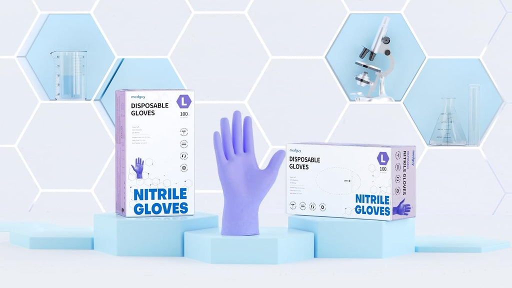 Medguy Medical Nitrile Exam Gloves, 4 Mil Powder-Free Latex-Free Disposable Food-Safe Cooking Cleaning, Blue-Violet 100 Pcs