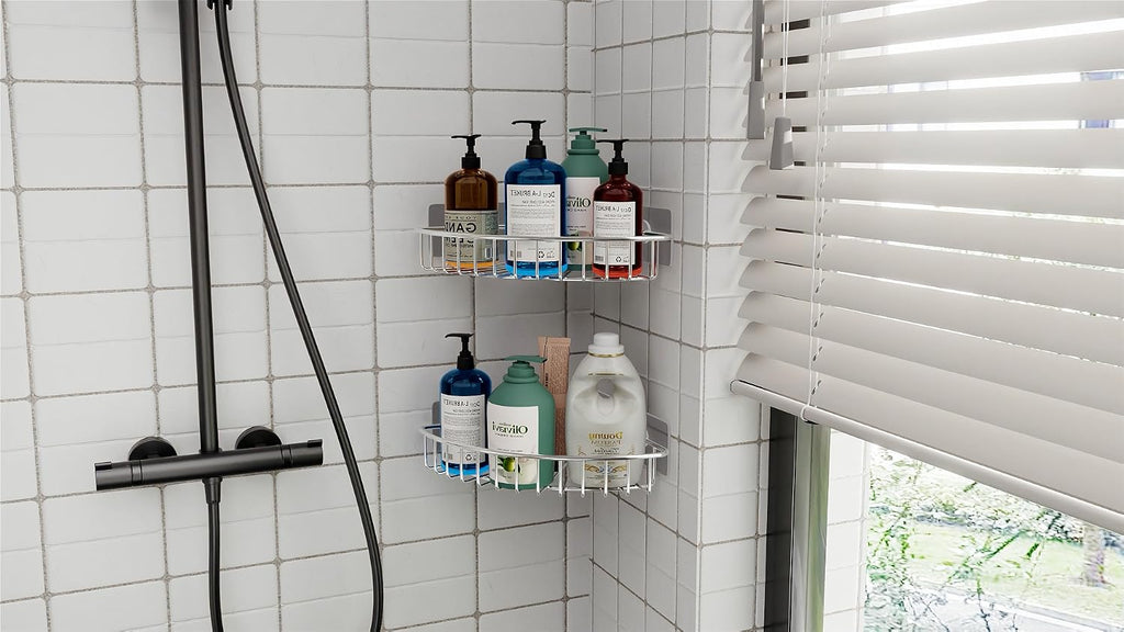 SMARTAKE 2-Pack Corner Shower Caddy, SUS304 Stainless Steel, Silver