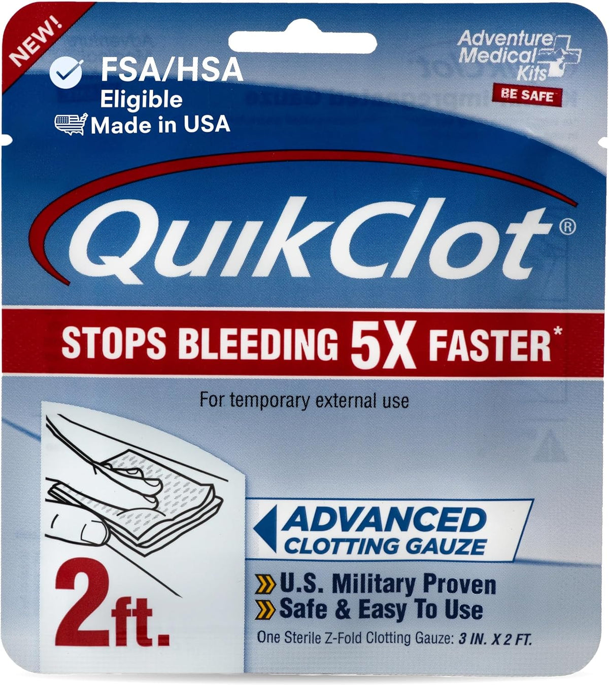 QuikClot Kaolin Clotting Gauze, 2'