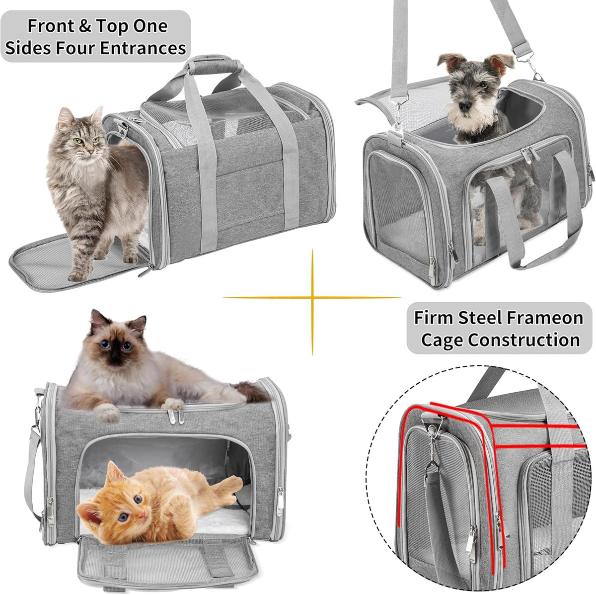 Soft-Sided Cat/Dog/Pet Carrier, Collapsible Pets Travel Carriers