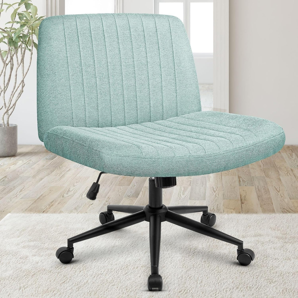 Orange Factory Criss Cross Chair, Wide Fabric Vanity Desk Seat, Beige Wheel