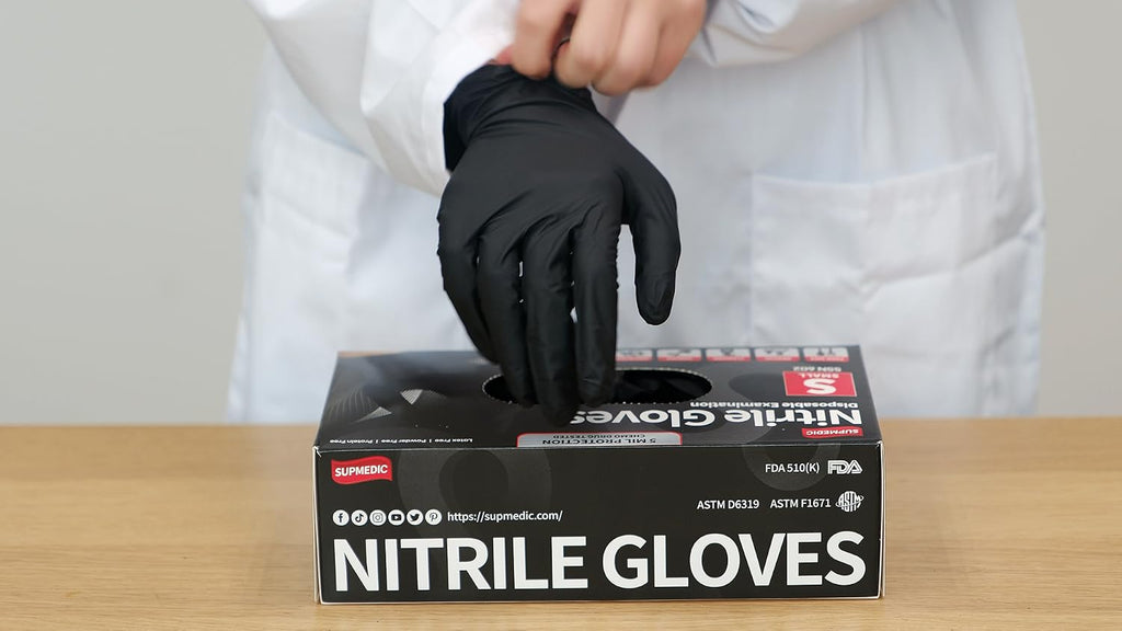 Supmedic Nitrile+ Disposable Gloves, 5 Mil Latex & Powder-Free Glove 100 Ct