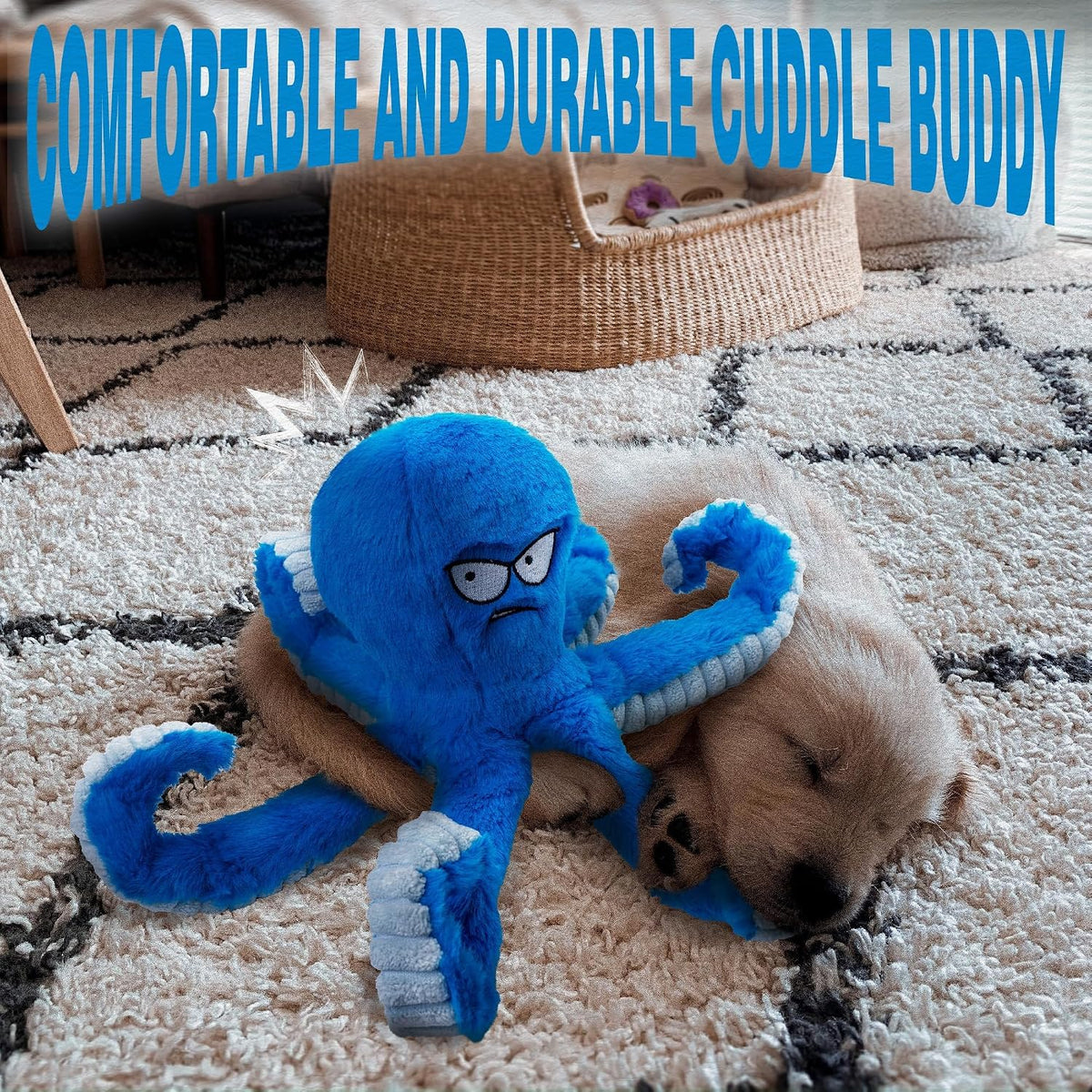LEGEND SANDY Tough Dog Toys, Stuffed Chew Large Dog Toys to Keep Them Busy, Interactive Squeaky Tug of War Doggie Toy, Crinkle Blue Octopus | Interactive Tug of War Puppy Toys, Crinkle Stuffed Octopus for Small Medium and Large Breeds, Birthday Gift for P