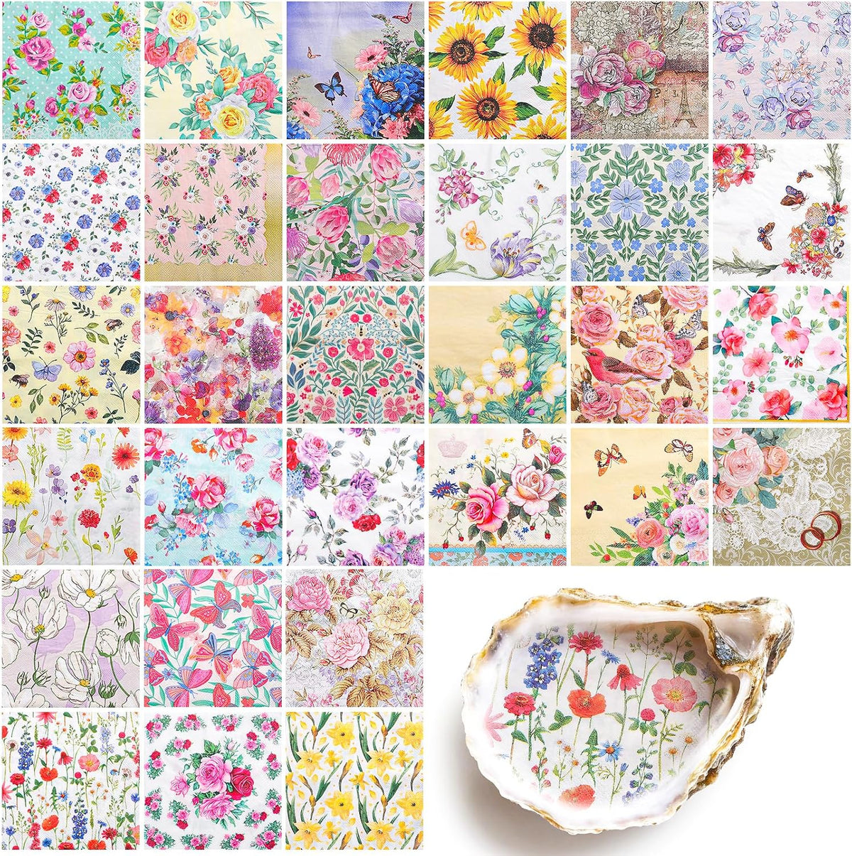 NatNarr 30 Pack Decoupage Napkins, 30 Styles Vintage Floral Napkins