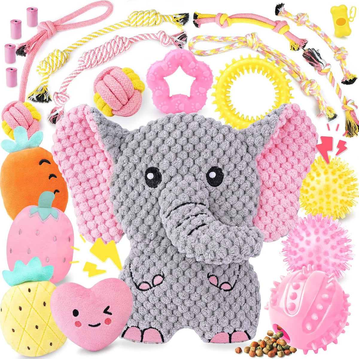 XIUGOAL Pink Puppy Toys for Boredom - 23 Pack Puppy Chew Toys for Teething, Interactive Dog Toys for Puppies, Cute Small Dog Toys with Treat Ball, Squeaky Dog Chew Toys and Ropes