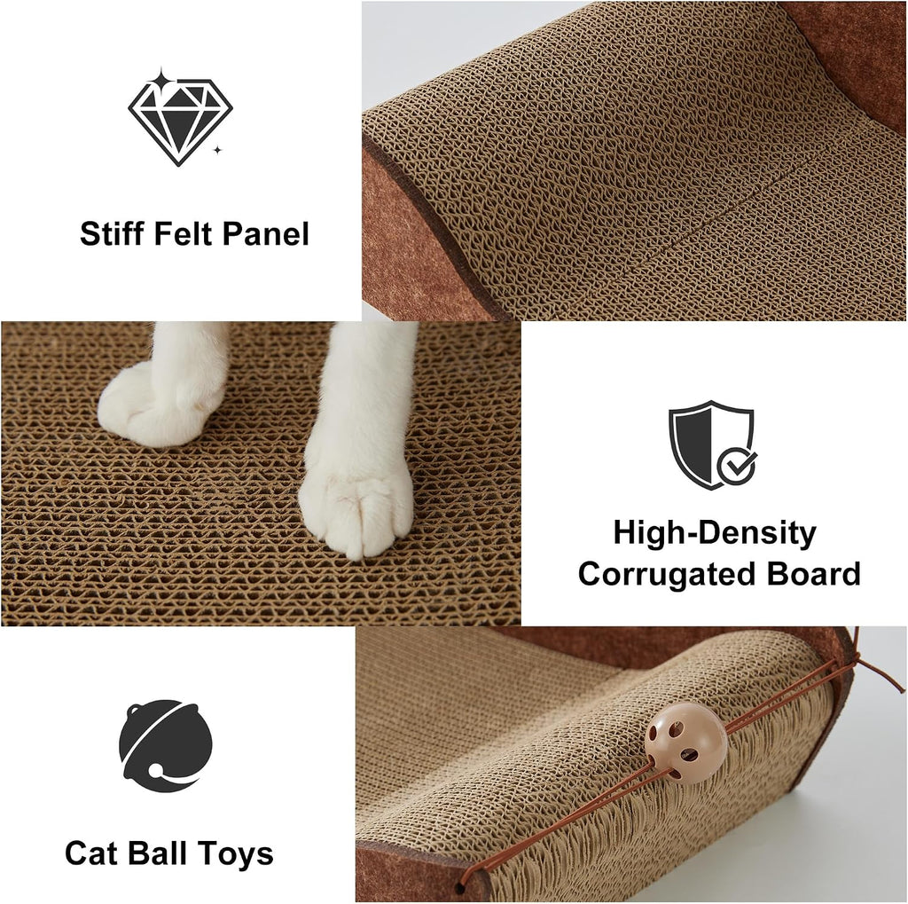 ZOMISIA 26'' Cardboard Cat Scratcher Bed - Large Scratcher Couch for Indoor Cats, Orthopedic Scratching Board, Lounger Scratching Couch with Bells