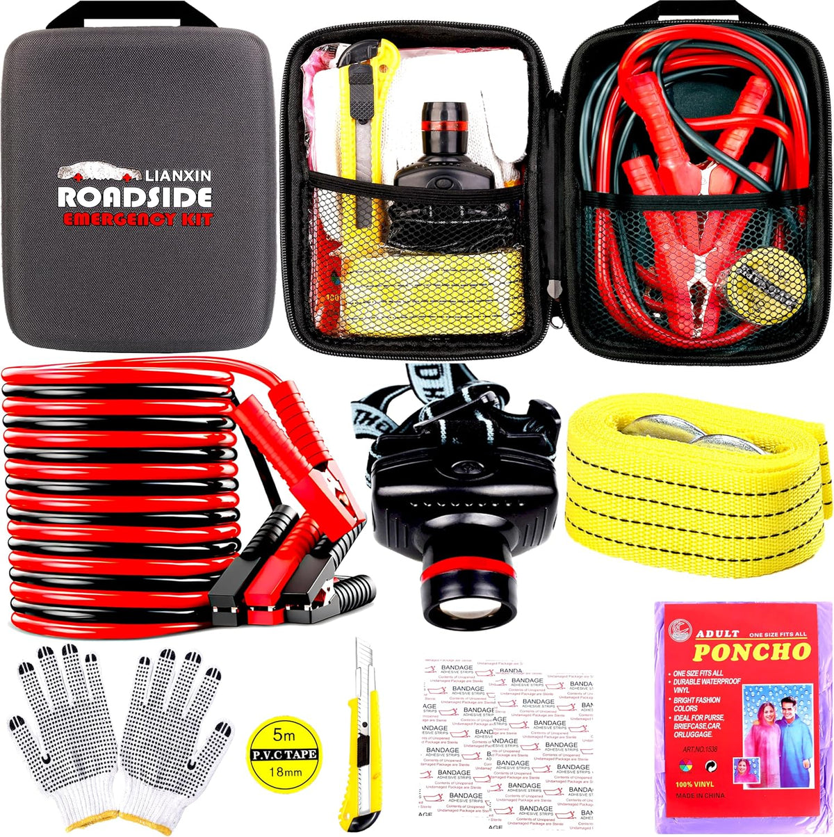 LIANXIN Car Roadside Emergency Kit,with Jumper Cables Car Safety Kits