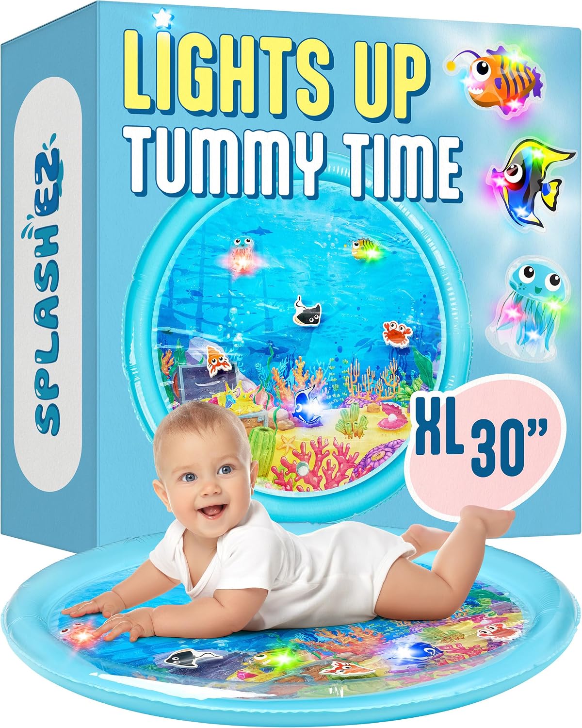 SplashEZ Lights Up Tummy Time Water Mat for Babies, 30" X-Large