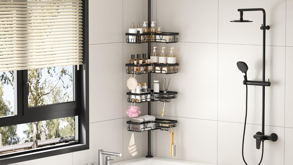 DAOYA Corner Shower Caddy Tension Pole 4 Tier Shower Caddy Organizer Black