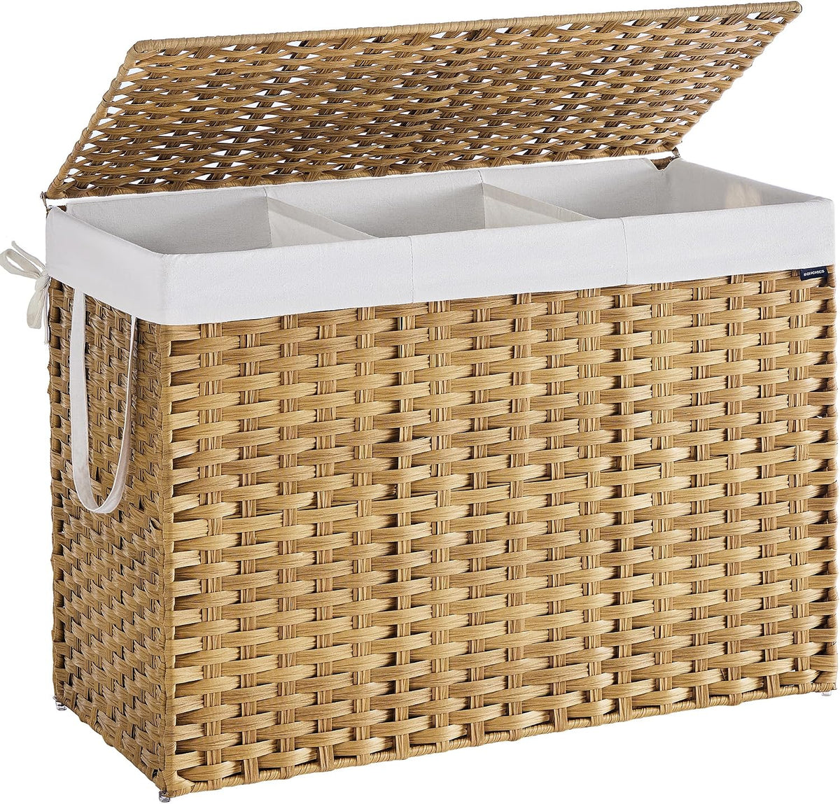 SONGMICS Laundry Hamper with Lid, 23.8 Gal (90 L) Synthetic Rattan,Foldable