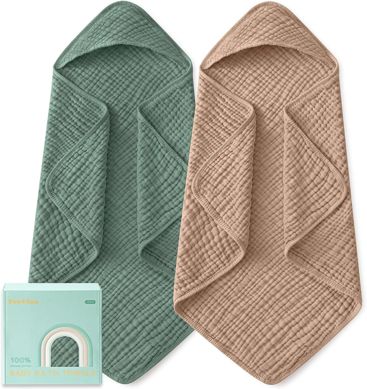 Yoofoss Hooded Baby Bath Towels 2 Pack 100% Muslin Organic Cotton with Hood