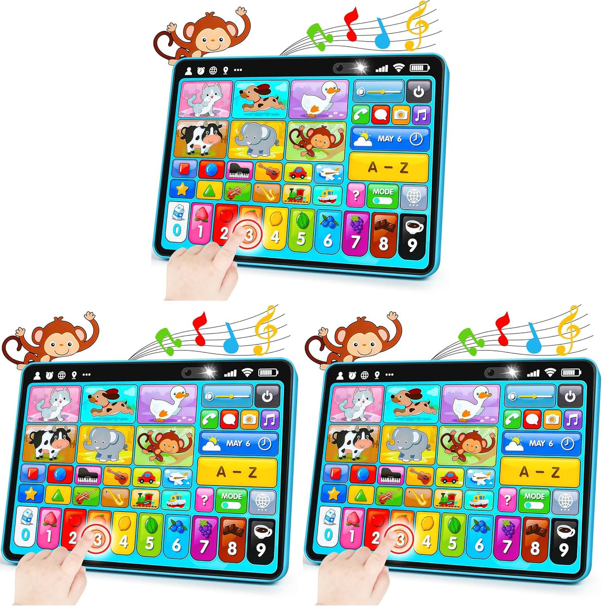 Peacurh Trilingual Learning Toy Tablet with Music & Sound, Montessori Speech Musical Therapy Toys, Gifts for Boy, Girl, Baby, Toddler, for Age 1, 2, 3 Year Old (12-18 Months)