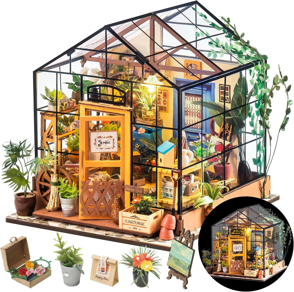 Rolife DIY Miniature Greenhouse Kits for Adults - Cathy's Flower House