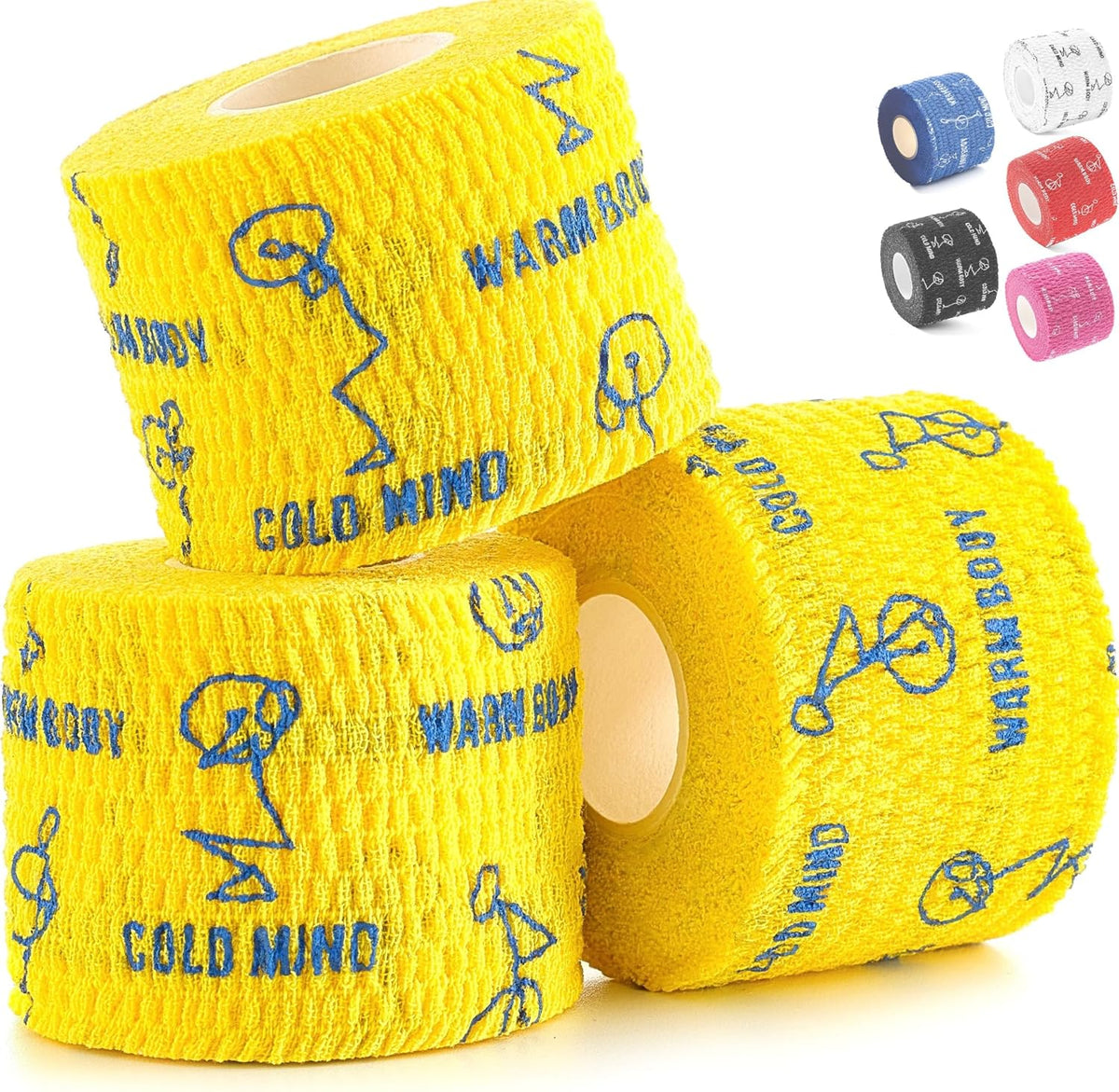 WARM BODY COLD MIND 1.85" Weightlifting Thumb Tape - Hook Grip Tape for Powerlifting, Cross Training, Gym Tape, Workout, Weight Lifting Tape, Athletic Finger Wrap (Mix V1 3 Rolls)