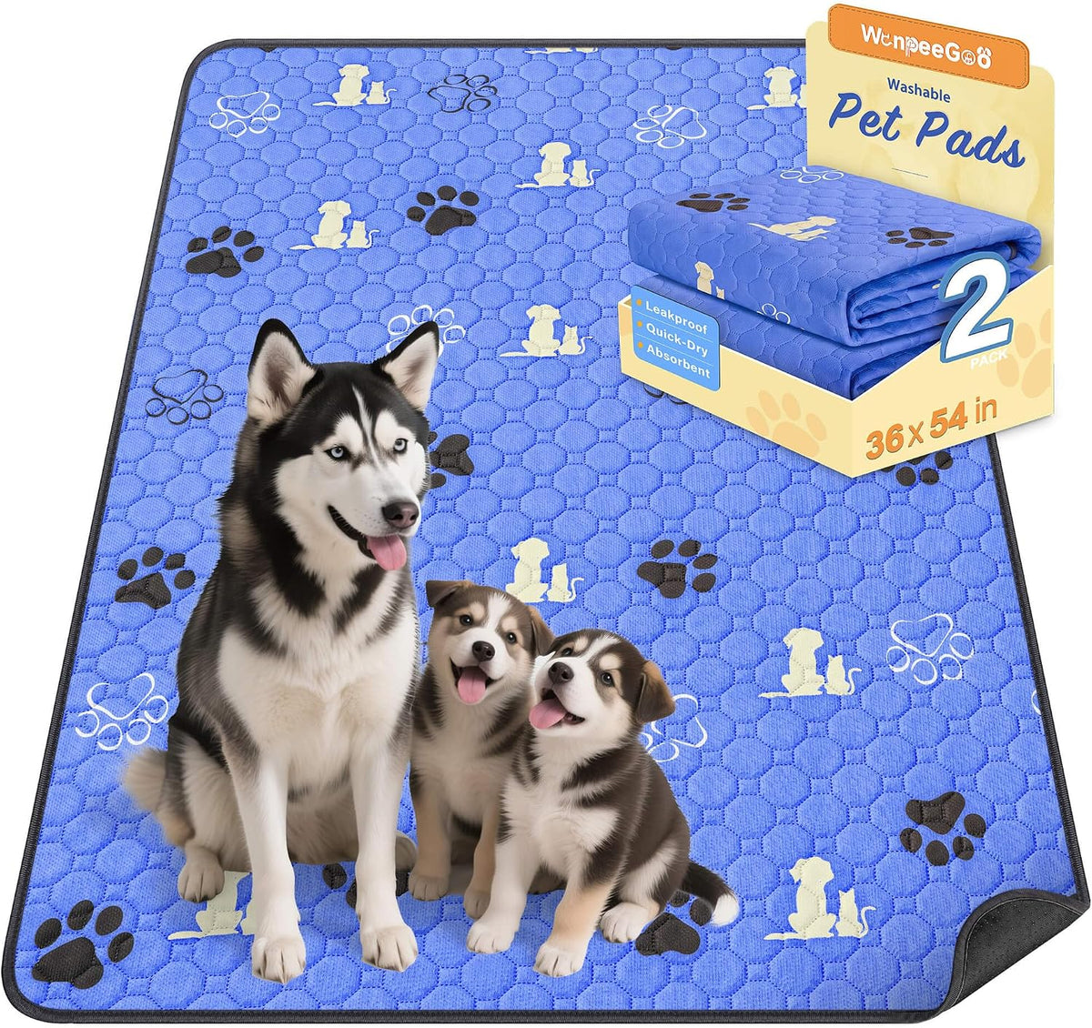 WanpeeGoo Washable Pee Pads for Dogs, Waterproof, 18 x 24 in, 4 Pack, Gray | Super Absorbent, Waterproof and Non-Slip; Washable, Reusable Dog Pads for Crates, Playpens, Floors, Furniture and Travel
