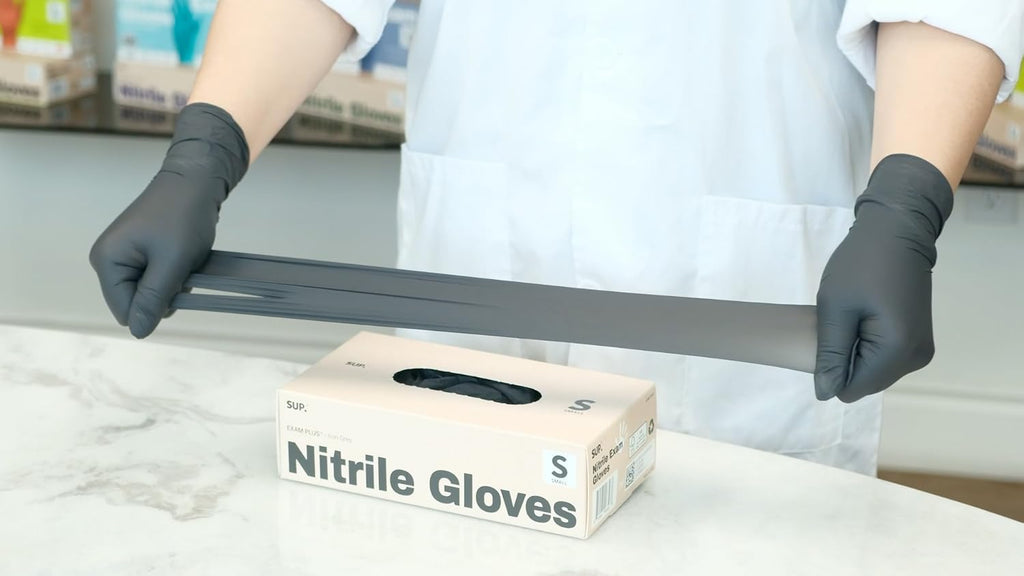 SUP Powder-Free Nitrile Exam Gloves, 100 Count, Food Safe Latex-Free Medical Non-Sterile Cooking Disposable Glove, Black