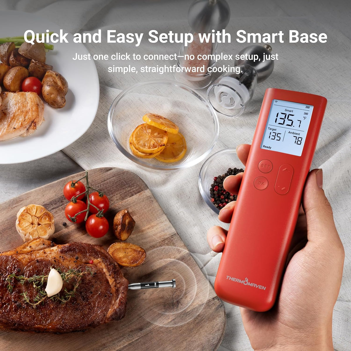 ThermoMaven Sub-1G Smart Wireless Meat Thermometer with Standalone Base