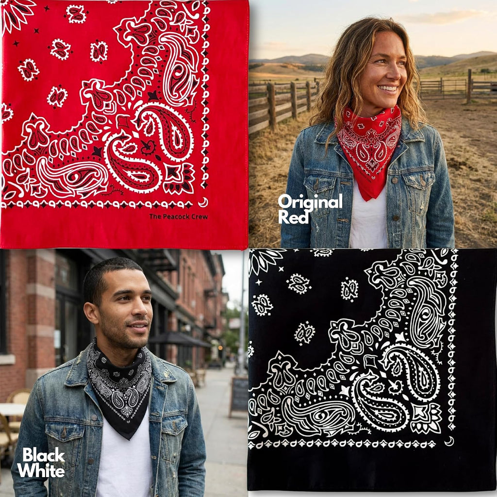 The Peacock Crew Premium Soft Cotton Bandanas Pack for Men and Women Paisley 22 x 22 inches